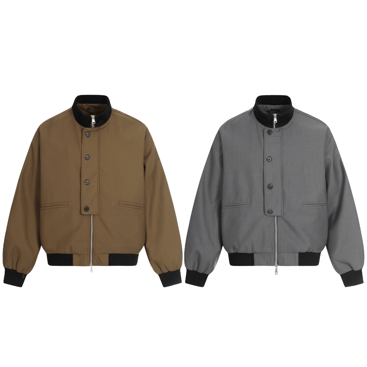 Unisex Short Boxy Bomber Jacket with Concealed Zip Front and High Ribbed Collar EVA-US