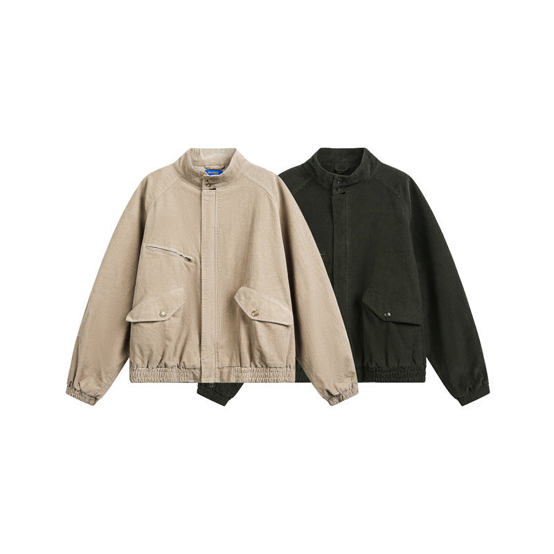 Unisex cord jacket in a casual boxy cut with a stand-up collar and functional flap pockets EVA-US