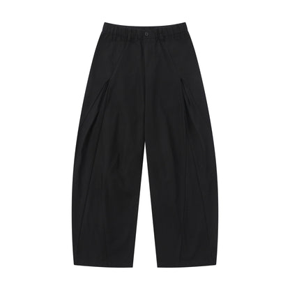 Women Wide Culotte Pants with Decorative Pleats and Elastic Waistband EVA-US