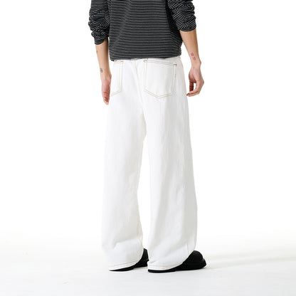 Women Wide Cropped Jeans with High Waist and Contrast Stitching EVA-US