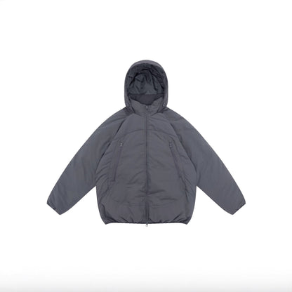 Unisex Voluminous Hooded Insulation Jacket in Boxy Cut with Concealed Zipper Pockets EVA-US