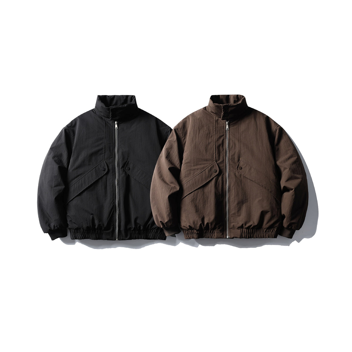 Unisex Boxy-padded Short Jacket with Funnel Collar and Flap Pockets EVA-US