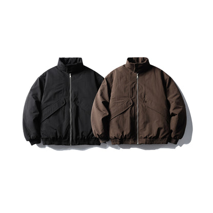 Unisex Boxy-padded Short Jacket with Funnel Collar and Flap Pockets EVA-US