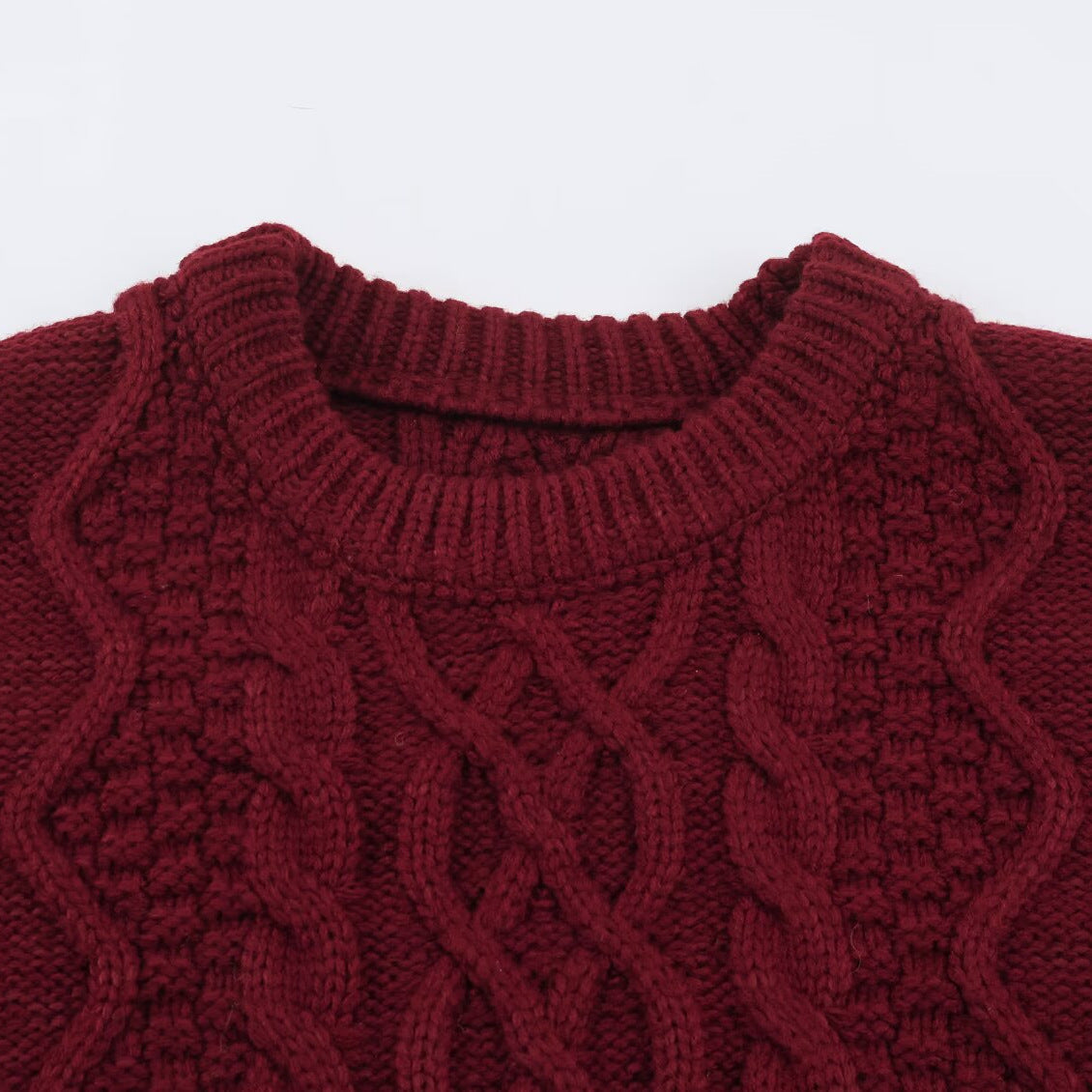 Women's chunky braided knit sweater with round neck and texture mix EVA-US