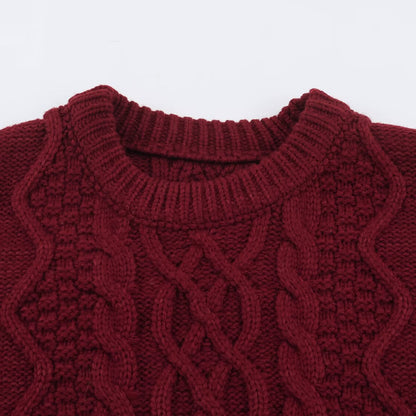 Women's chunky braided knit sweater with round neck and texture mix EVA-US