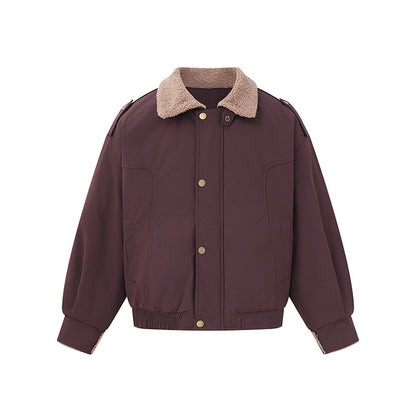 Women's short-cut boxy blouson with teddy collar and shoulder tabs EVA-US