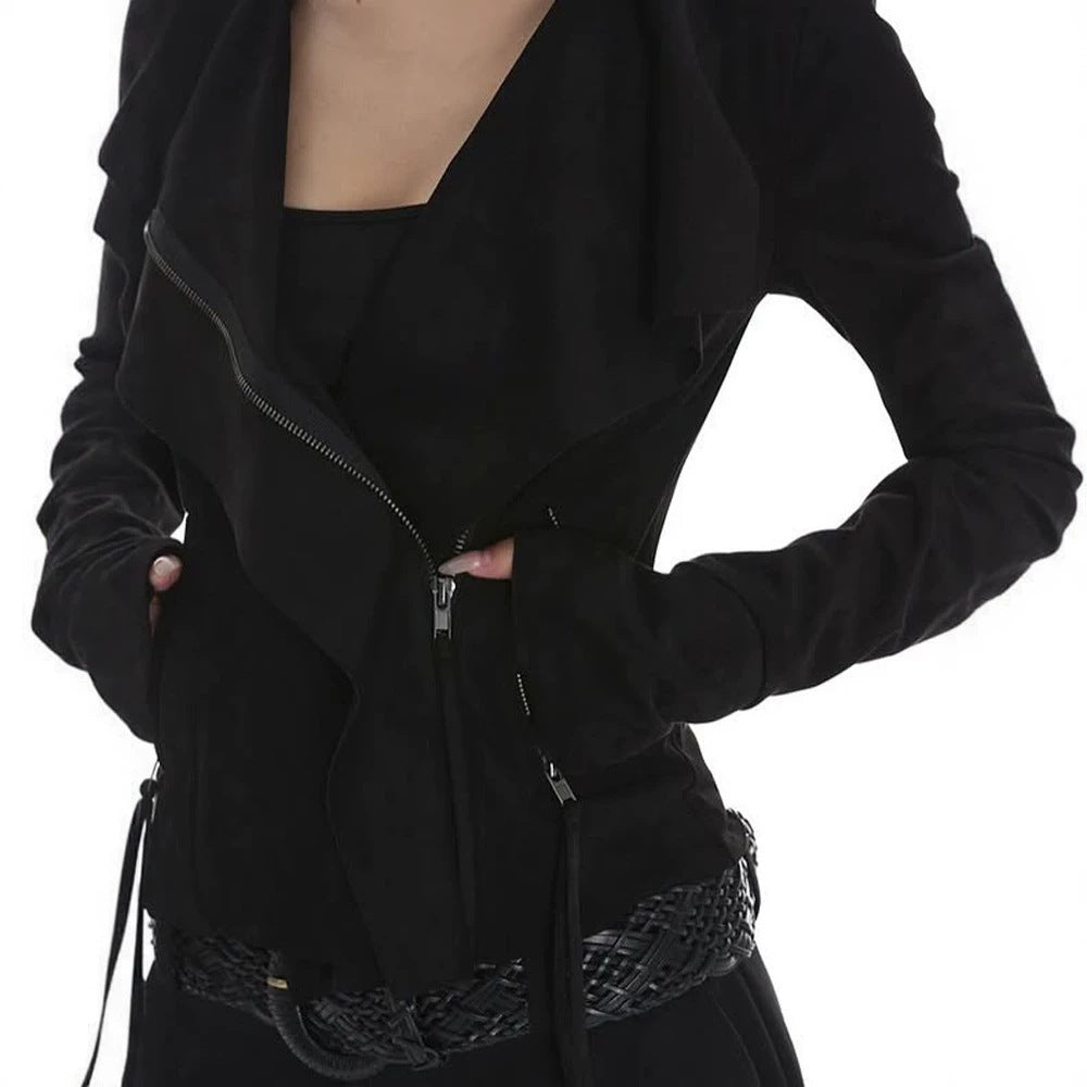 Women Tailored Zip Jacket with Asymmetrical Collar and Shaping Silhouette EVA-US