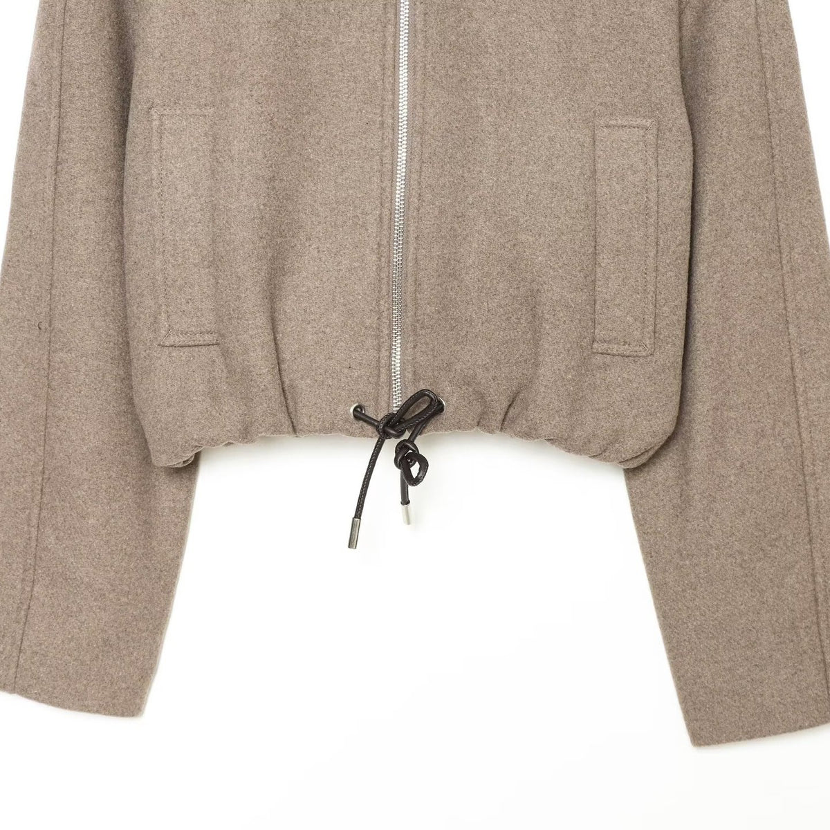 Women's short wool blend jacket with front zipper and drawstring hem EVA-US