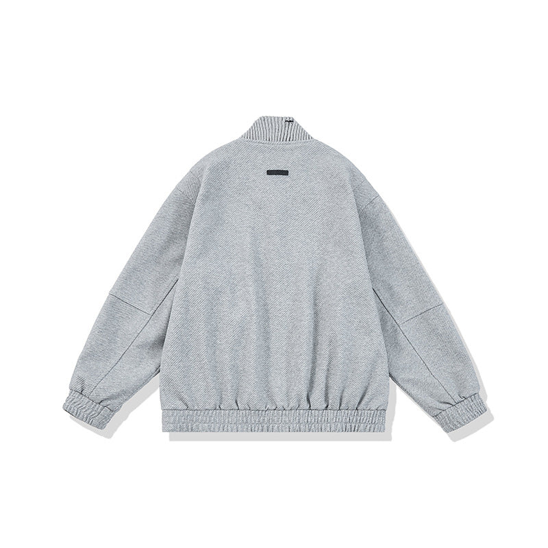 Unisex Boxy Knit Mix Transition Jacket with High Ribbed Collar and Elastic Hem EVA-US