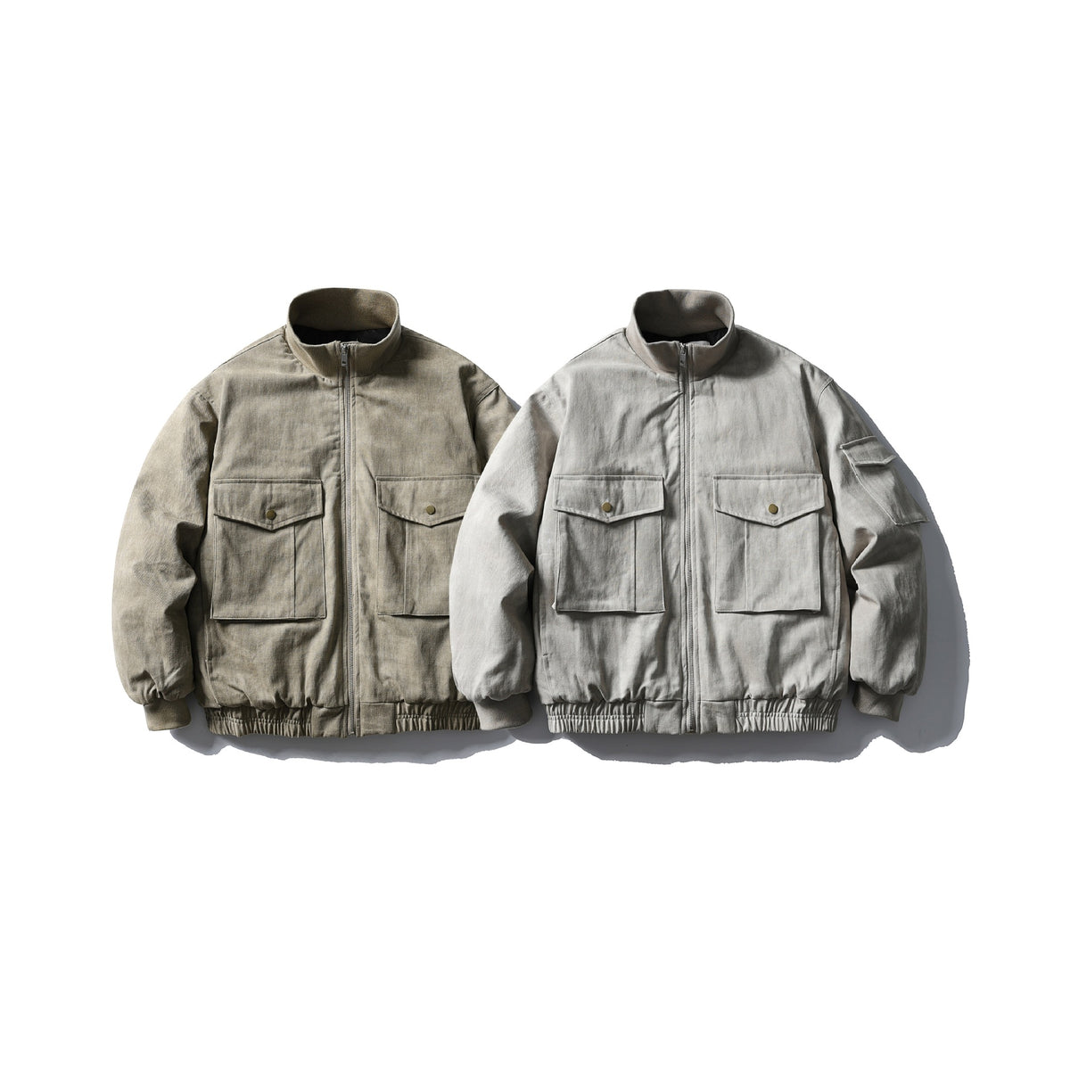 Men's Boxy Utility Blouson Jacket with Stand-up Collar, Cargo Sleeves and Applied Flap Pockets EVA-US