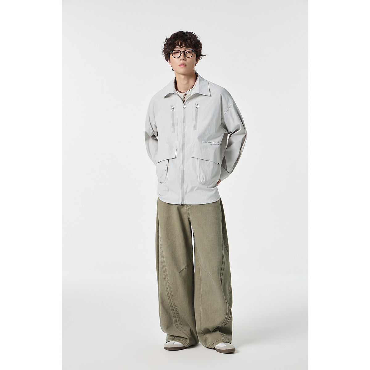 Unisex Technical Overshirt Jacket in Boxy Cut with Front Zipper and Multi-Function Pockets EVA-US