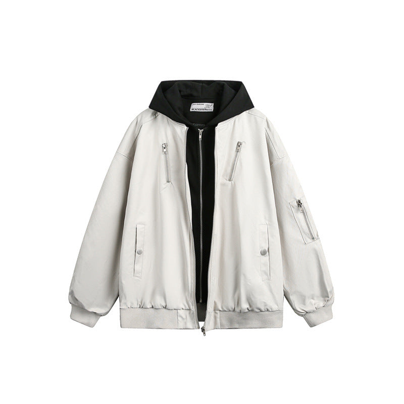 Unisex Boxy Bomber Jacket with integrated hood layer and multifunctional pockets EVA-US