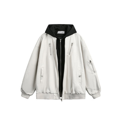 Unisex Boxy Bomber Jacket with integrated hood layer and multifunctional pockets EVA-US