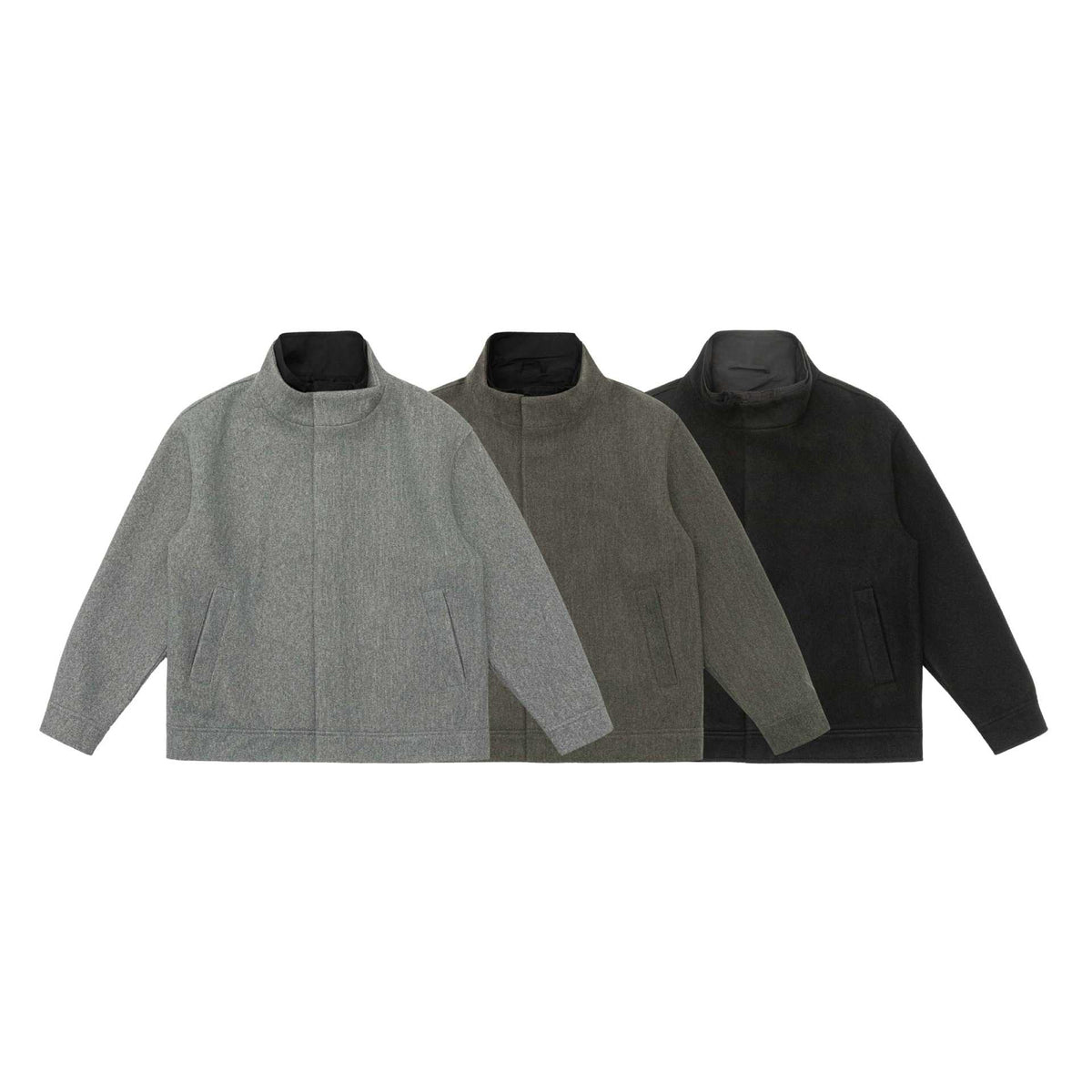 Men's short jacket made of wool blend in boxy cut with high closed funnel collar EVA-US