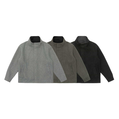 Men's short jacket made of wool blend in boxy cut with high closed funnel collar EVA-US