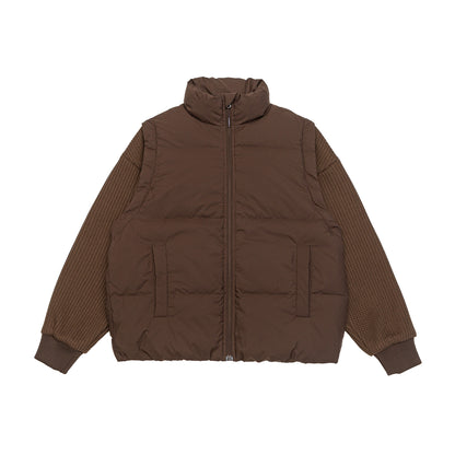 Men's Insulated Hybrid Quilted Jacket with Knitted Sleeves and High Standing Collar EVA-US