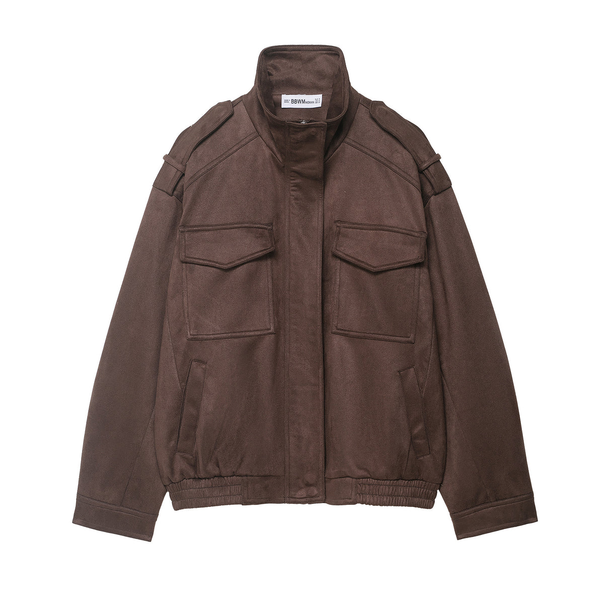 Women's field bomber jacket in suede look with high collar, flap pockets and epaulettes EVA-US
