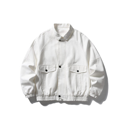 Unisex Boxy Canvas Blouson Jacket with Patch Pockets and Elastic Hem EVA-US