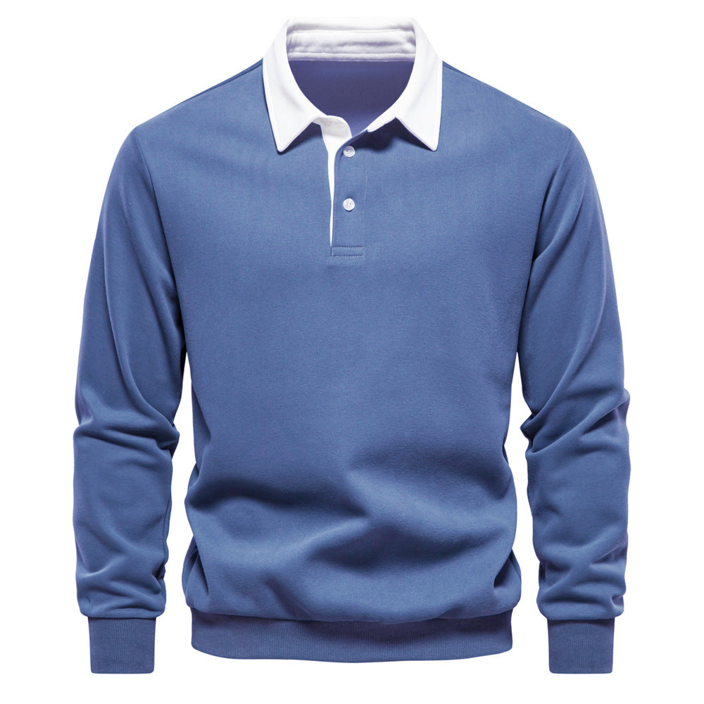 Men's Long Sleeve Polo Shirt Contrast Collar