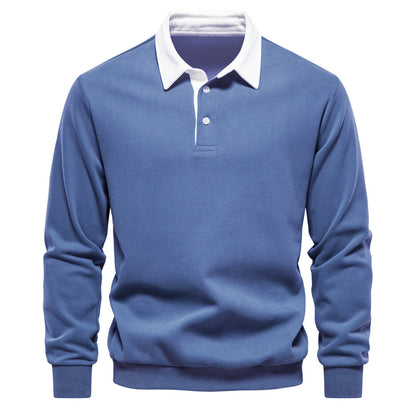 Men's Long Sleeve Polo Shirt Contrast Collar