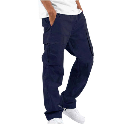 Men's casual cotton cargo pants with multi-pockets and adjustable hem EVA-US