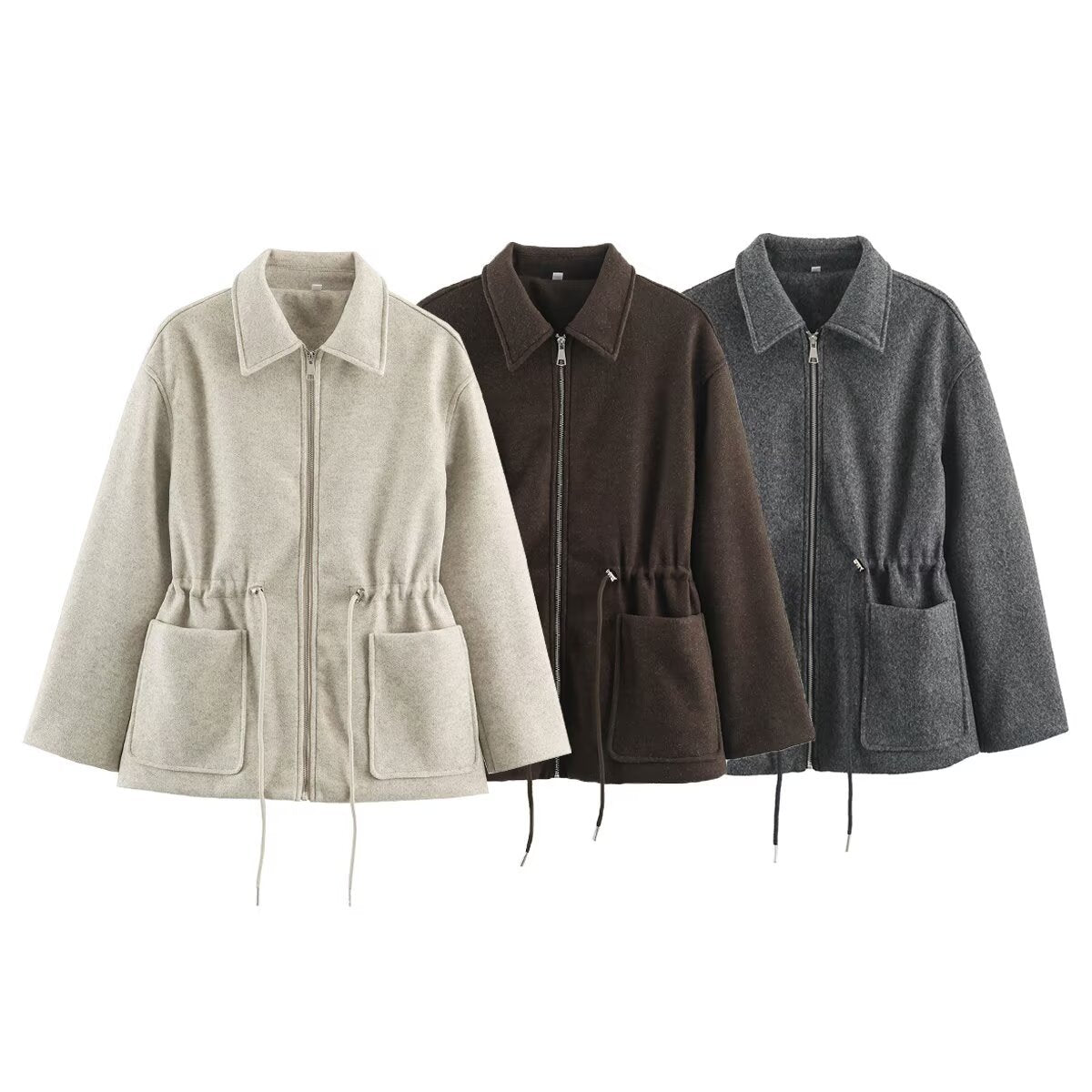 Women's short jacket made of wool blend with drawstring waist and patch pockets EVA-US