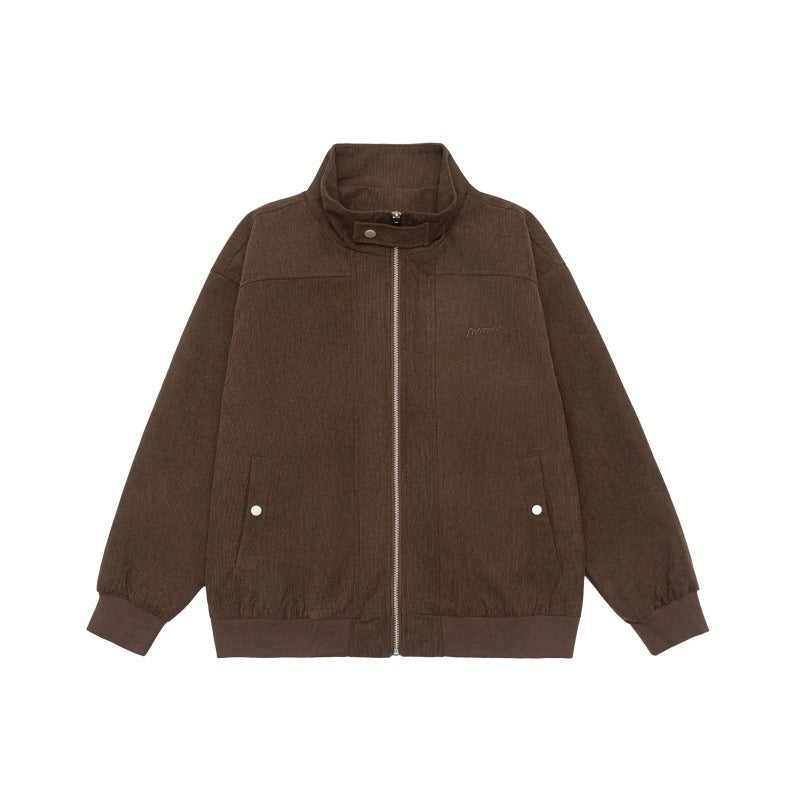 Unisex Teddy-Fleece Bomber Jacket with Stand-up Collar and Snap-button Pockets EVA-US