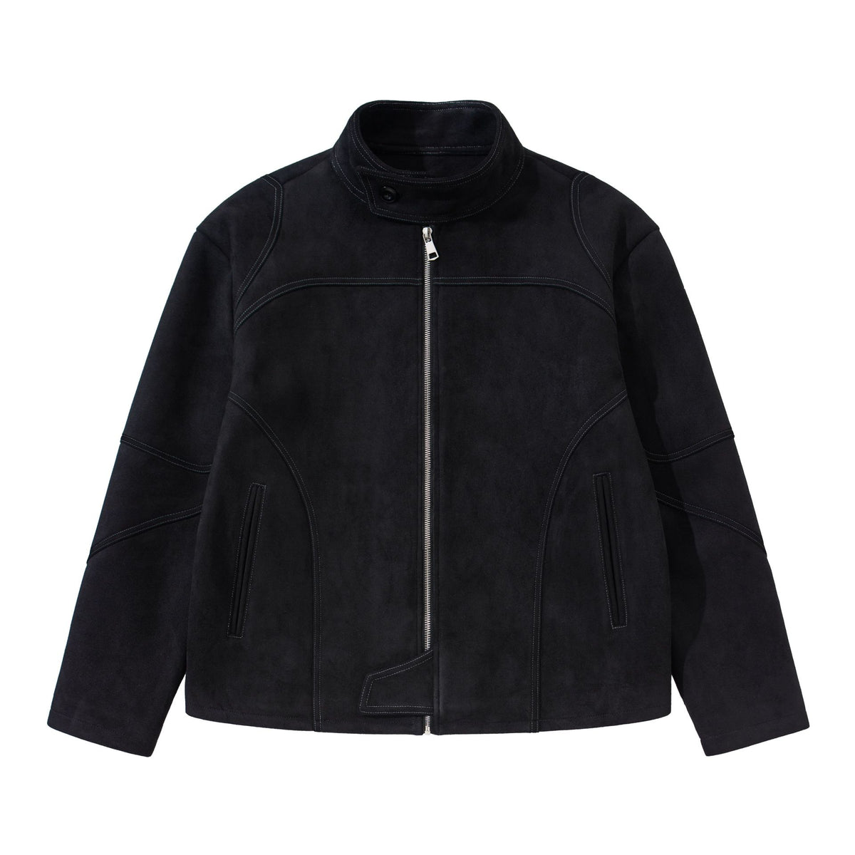Men's short jacket in suede leather look with stand-up collar and distinctive dividing seam EVA-US