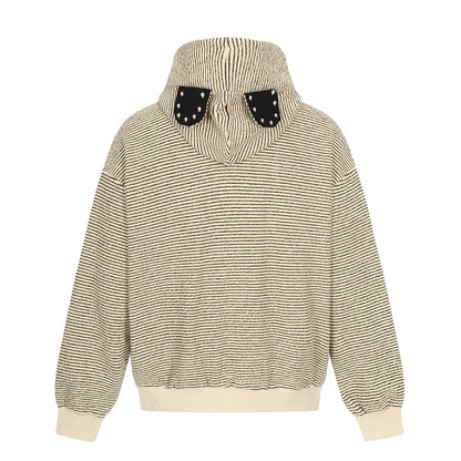 Unisex Striped Zip-Up Hoodie Sweatshirt with Textured Surface EVA-US