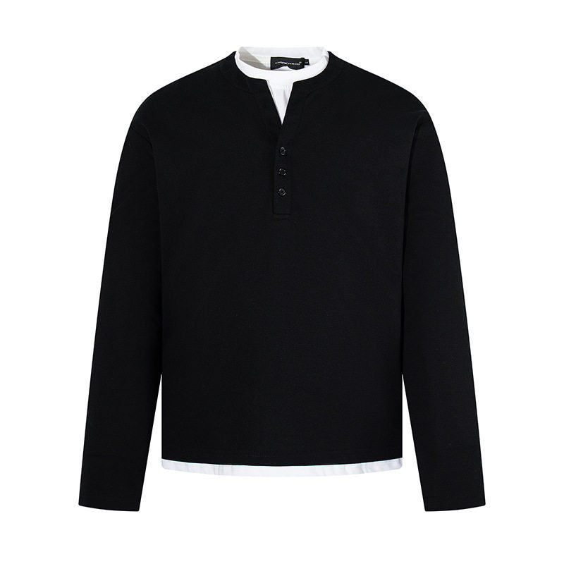 Men's Long-Sleeve Henley Layer Shirt with Contrasting Inner Collar and Modern Regular Fit EVA-US