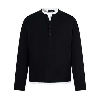 Men's Long-Sleeve Henley Layer Shirt with Contrasting Inner Collar and Modern Regular Fit EVA-US