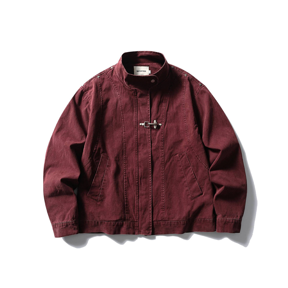 Men's Short Vintage Denim Field Blouson with Stand Collar, Toggle Closure and Utility Pockets EVA-US