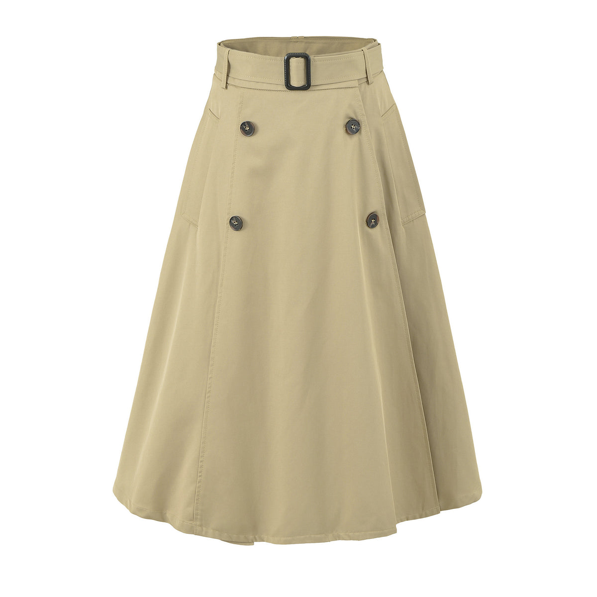 Women's A-Line Trench Skirt with Waist Belt and Decorative Button Placket EVA-US