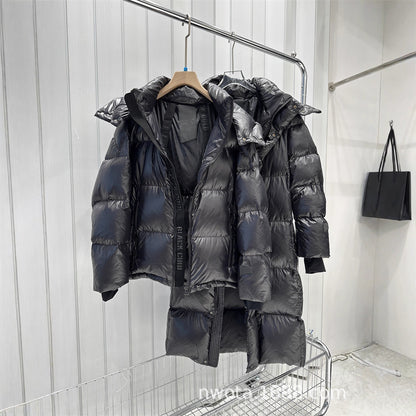 Women Long-cut quilted coat with high collar and warming down filling EVA-US