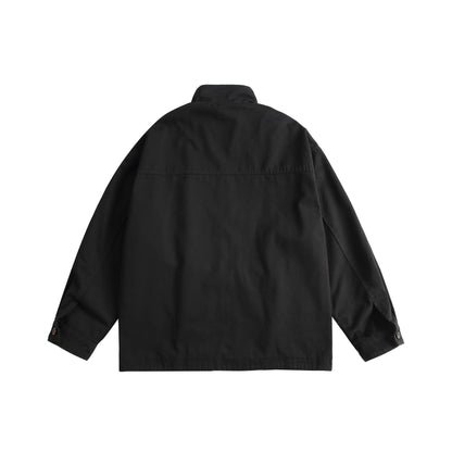 Unisex Oversized Canvas-Field Jacket with Drawstring, Funnel Collar and Utility Pockets EVA-US