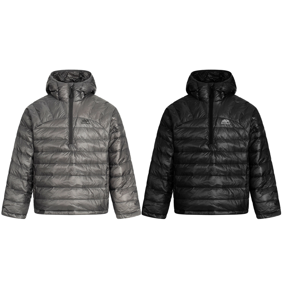 Men's short cut padded half-zip puffer with stand-up hood and ultra-light insulation EVA-US