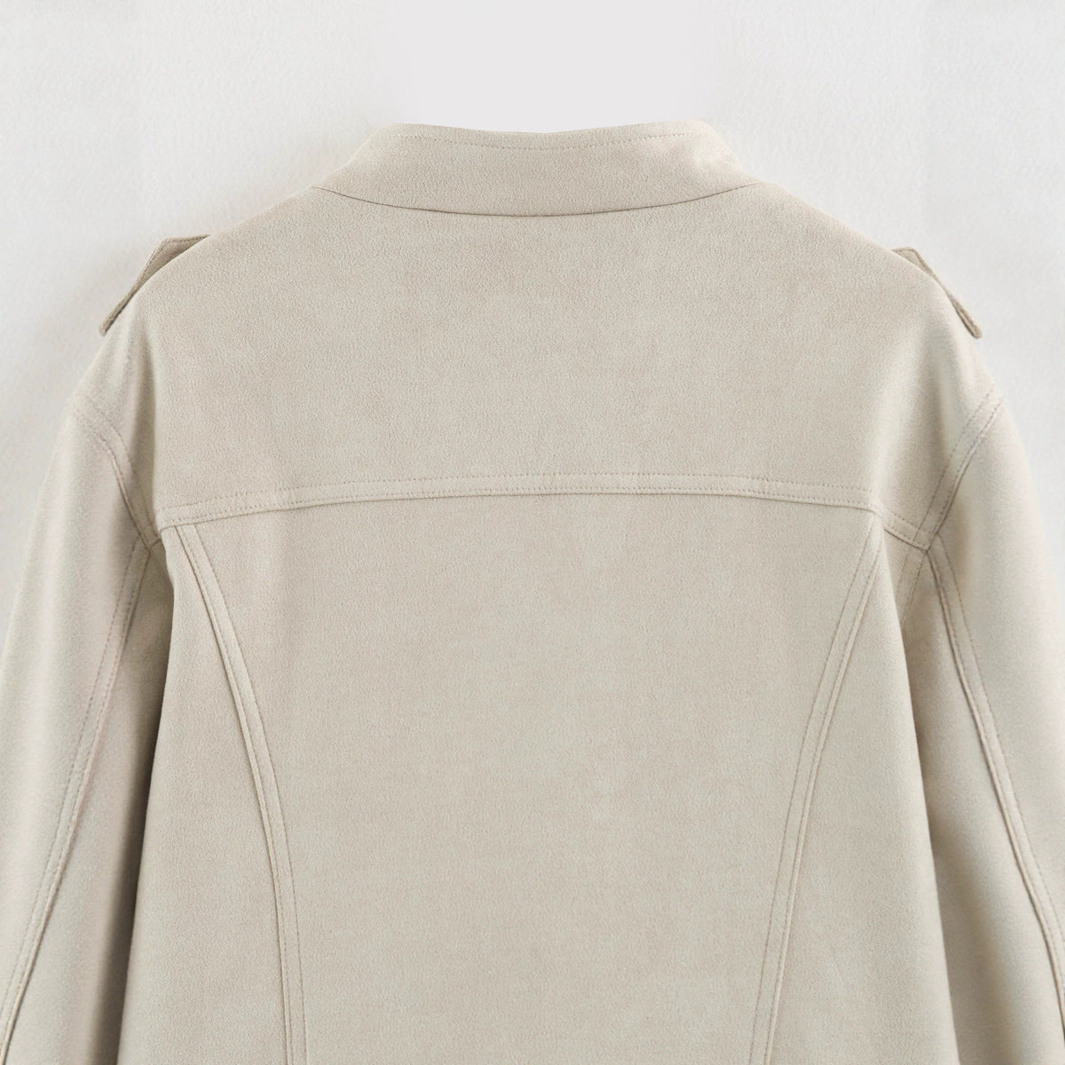 Women Short Military Jacket with Decorative Button Placket and Stand Collar EVA-US