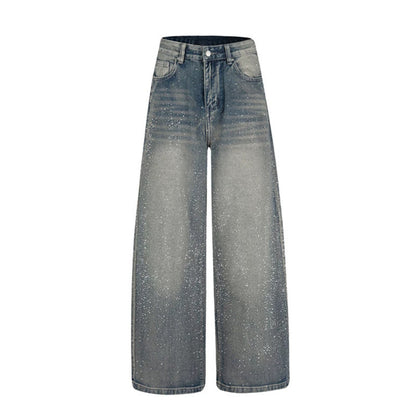 Women wide high-cut palazzo jeans with glitter effect and vintage wash EVA-US