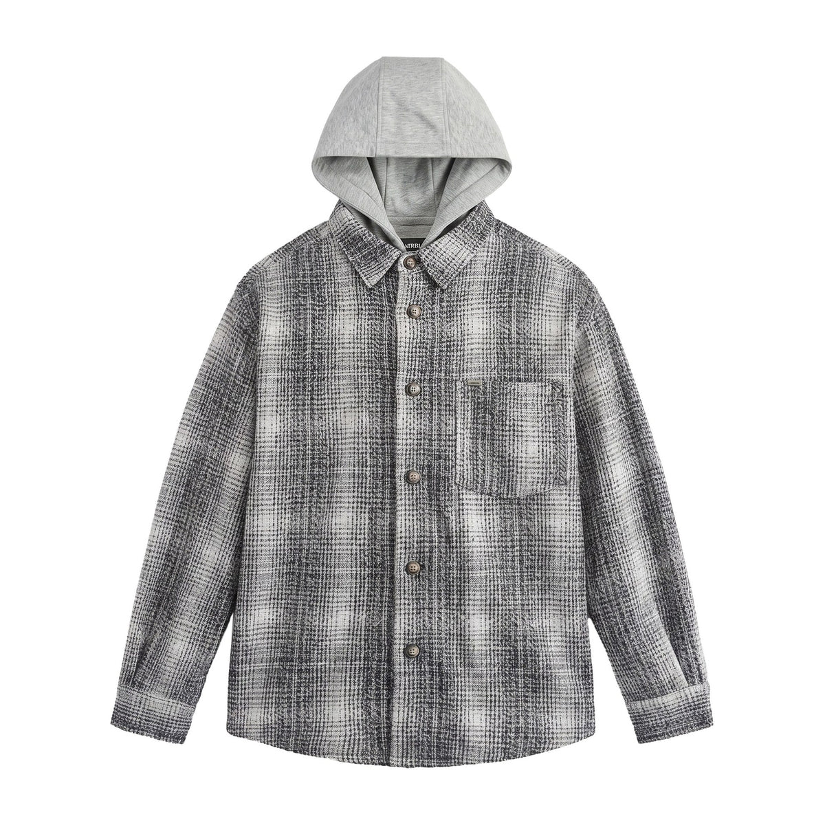 Men's Hooded Overshirt in Wool Blend with Check Pattern and Inserted Chest Pocket EVA-US