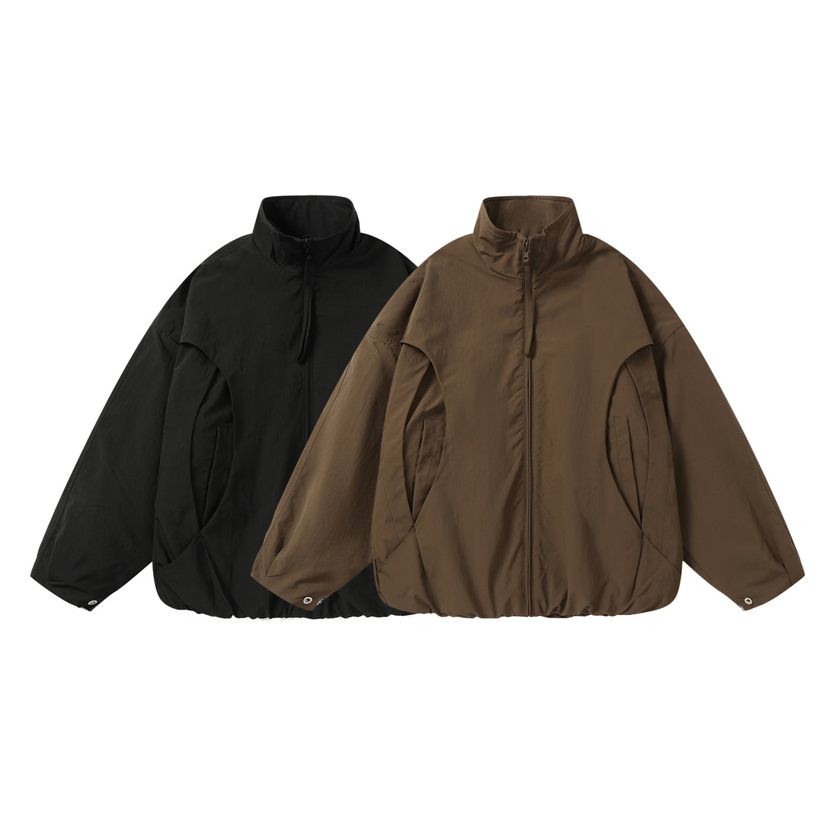 Unisex Boxy Short Jacket with High Stand-Up Collar and Balloon Sleeves EVA-US