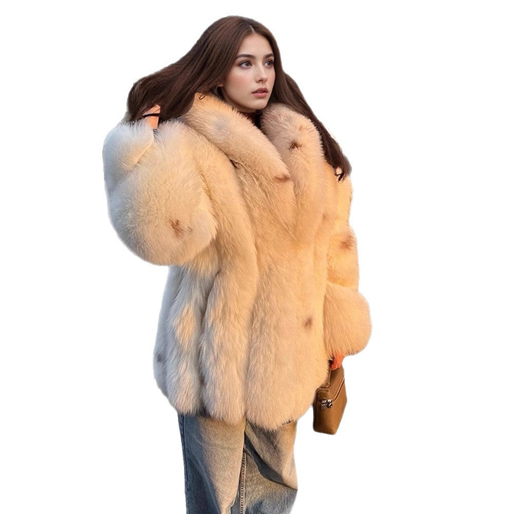 Women Short Cut Faux Fur Coat with Voluminous Teddy Effect EVA-US