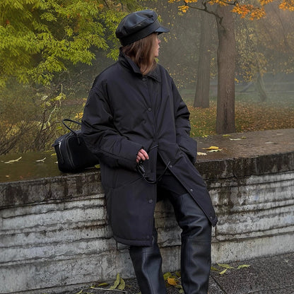 Women's transitional winter coat with minimalist quilting, high collar, and press stud closure EVA-US