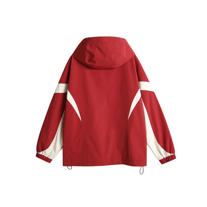Unisex Technical Hooded Windbreaker Jacket in Boxy Cut with Contrasting Panels and Water-Repellent Zippers EVA-US