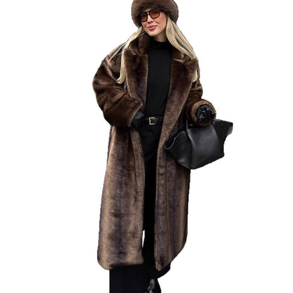 Women Luxurious Long Faux Fur Coat with Oversized Cut and Warming Lining EVA-US