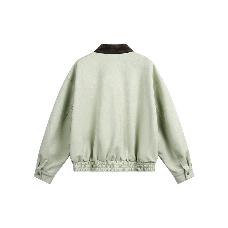 Unisex Short Cropped Boxy Blouson Jacket with Cord Collar and Elastic Waist EVA-US