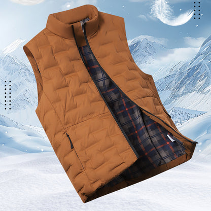 Men's Quilted Padded Vest with Checked Lining and Stand-Up Collar EVA-US