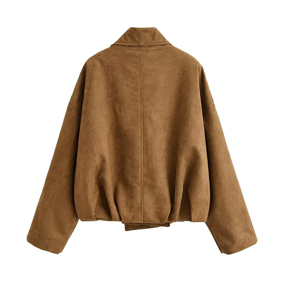 Women's short jacket in suede look with waterfall collar and ballooned hem EVA-US
