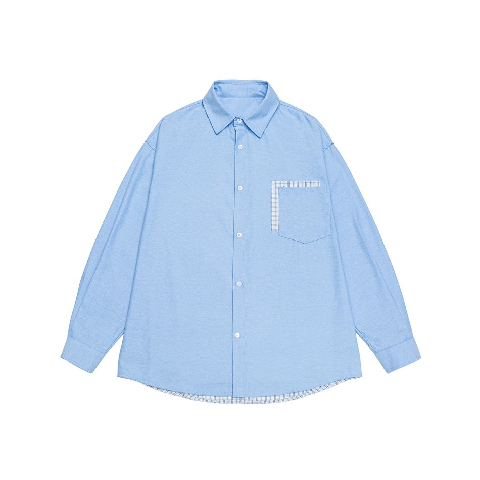 Women Oversize Cotton Shirt with Check Trim on Chest Pocket and Hem