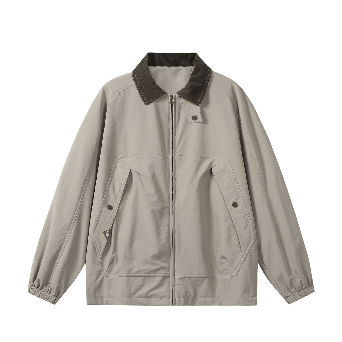 Unisex Short Cut Boxy Blouson with Cord Collar, Zipper and Utility Flap Pockets EVA-US