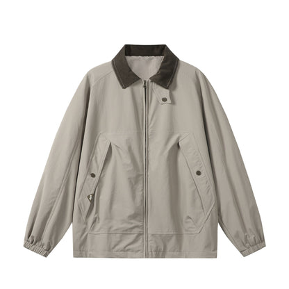 Unisex Short Cut Boxy Blouson with Cord Collar, Zipper and Utility Flap Pockets EVA-US